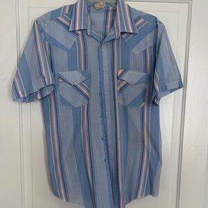 Vintage Saddle Brook western wear short sleeve pearl‎ snap Shirt size L